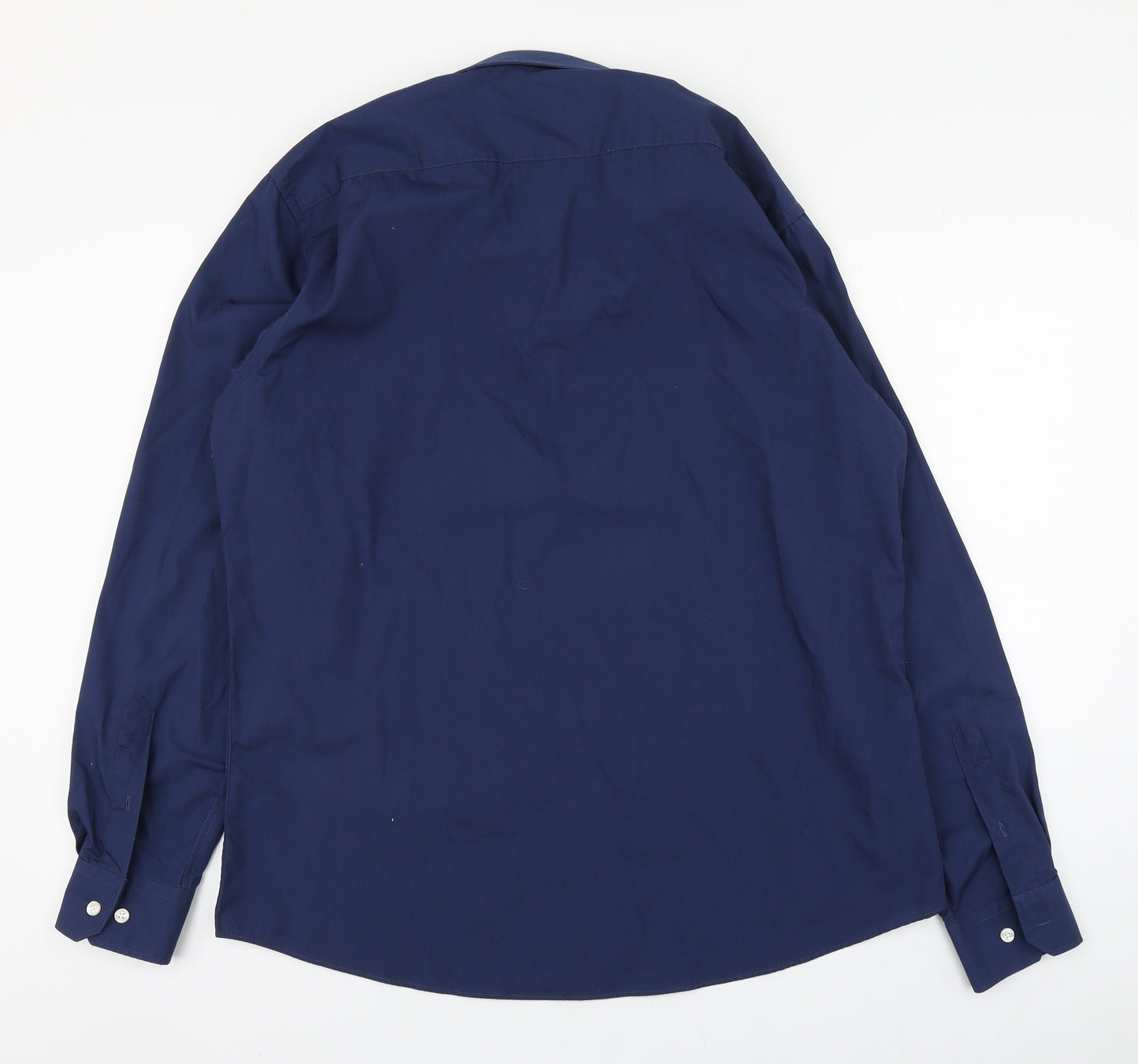 TU Mens Blue  Polyester  Dress Shirt Size 17 Collared Buckle