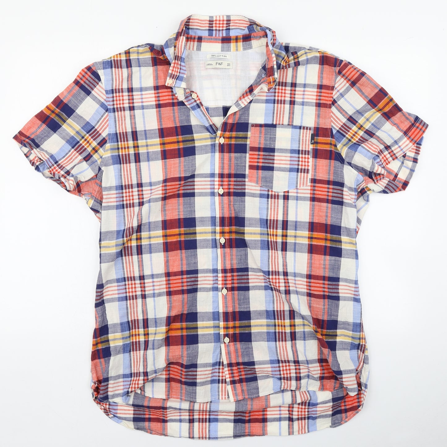 F&F Mens Multicoloured Plaid Cotton  Button-Up Size XL Collared Button