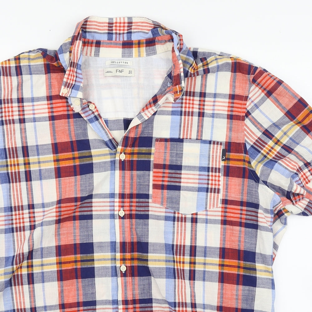 F&F Mens Multicoloured Plaid Cotton  Button-Up Size XL Collared Button