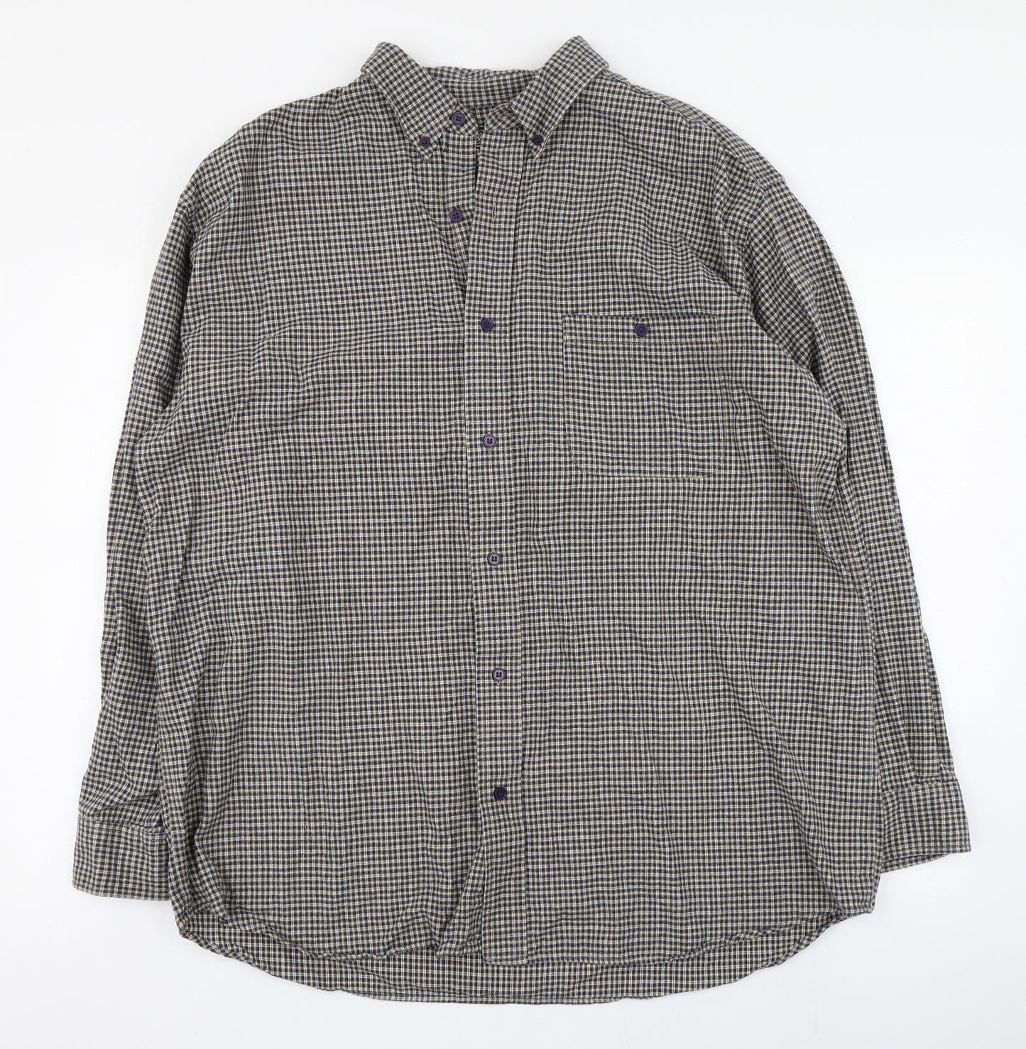 St Bernard Mens Blue Plaid Cotton  Button-Up Size XL Collared Button