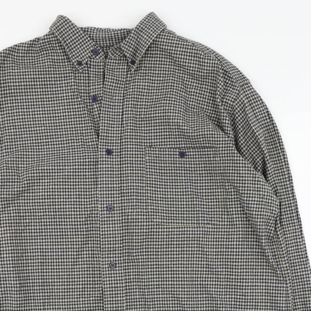 St Bernard Mens Blue Plaid Cotton  Button-Up Size XL Collared Button