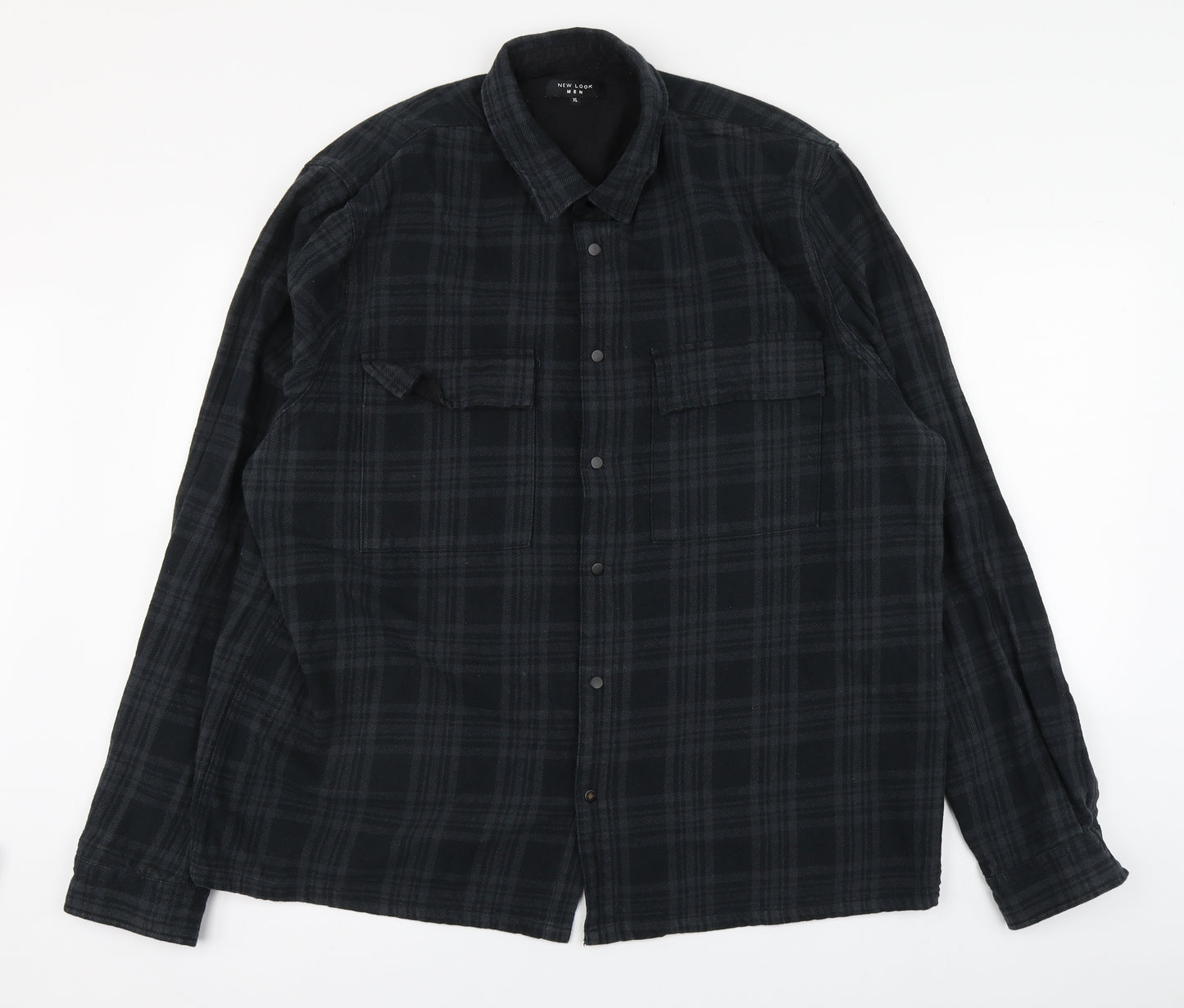 New Look Mens Blue Plaid Cotton  Button-Up Size XL Collared Button