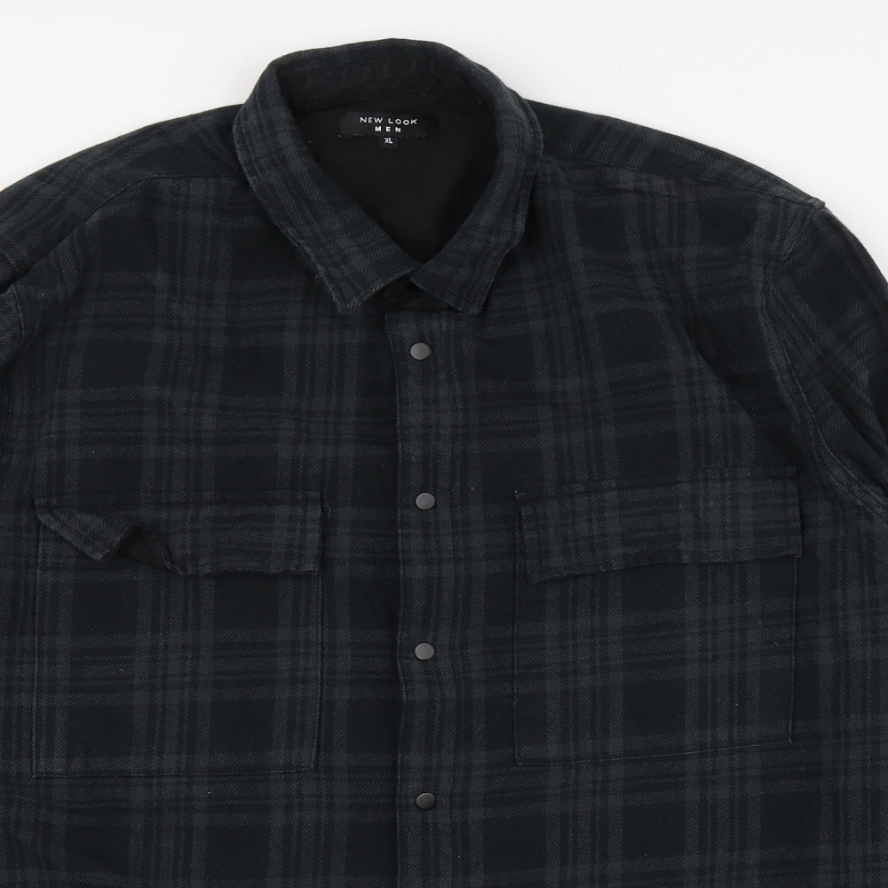 New Look Mens Blue Plaid Cotton  Button-Up Size XL Collared Button