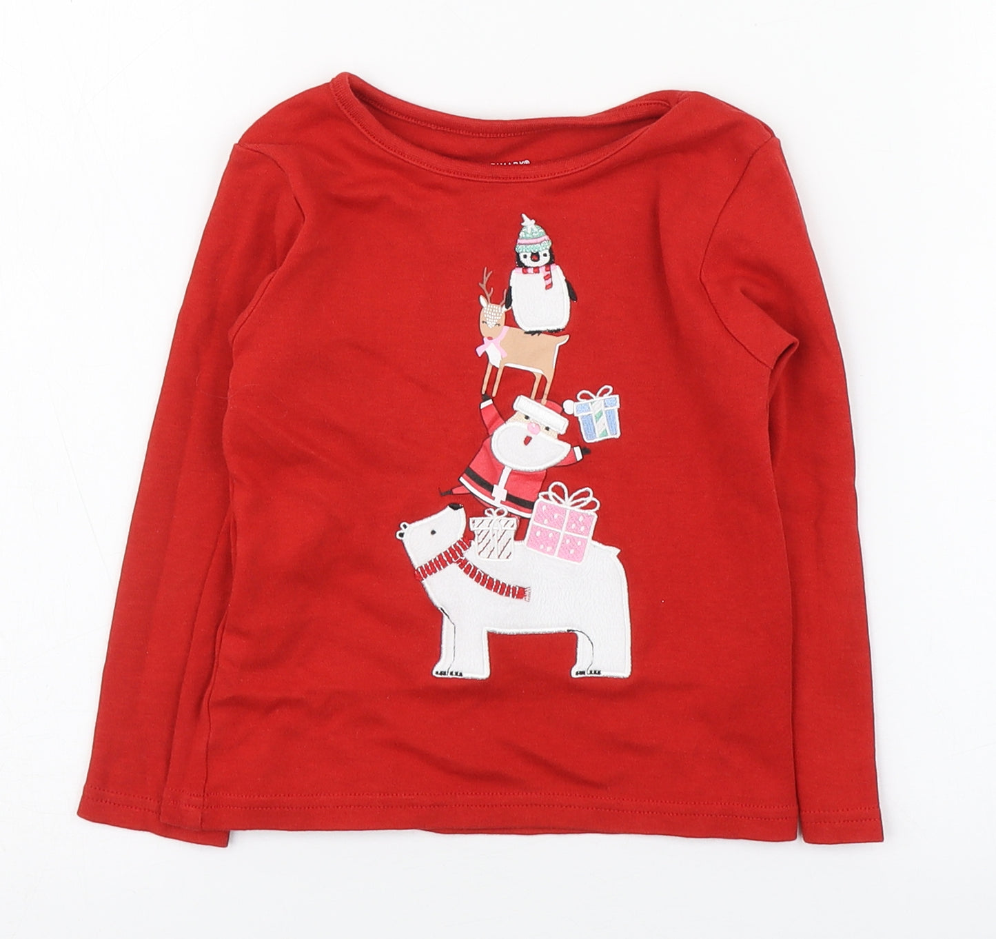 Primark Girls Red  100% Cotton Basic T-Shirt Size 2-3 Years Round Neck Pullover - Christmas