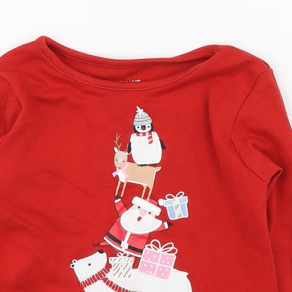 Primark Girls Red  100% Cotton Basic T-Shirt Size 2-3 Years Round Neck Pullover - Christmas