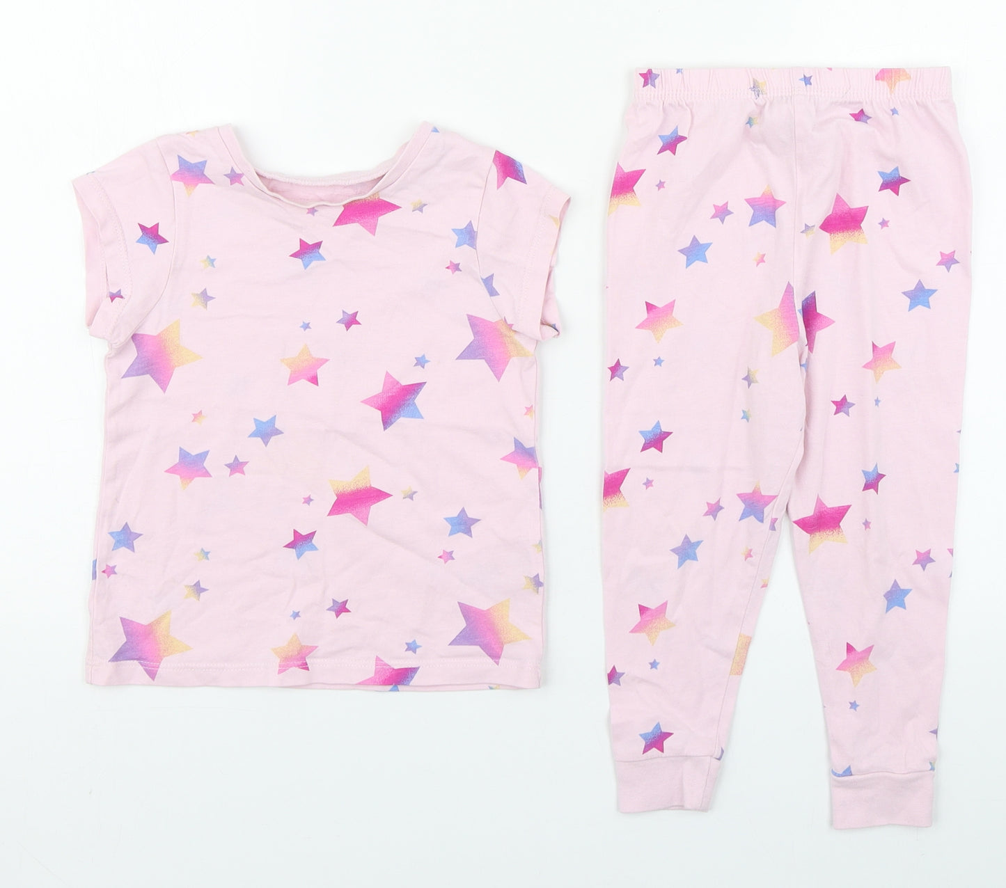George Girls Pink Geometric 100% Cotton  Pyjama Set Size 18-24 Months  Pullover - Rainbow stars