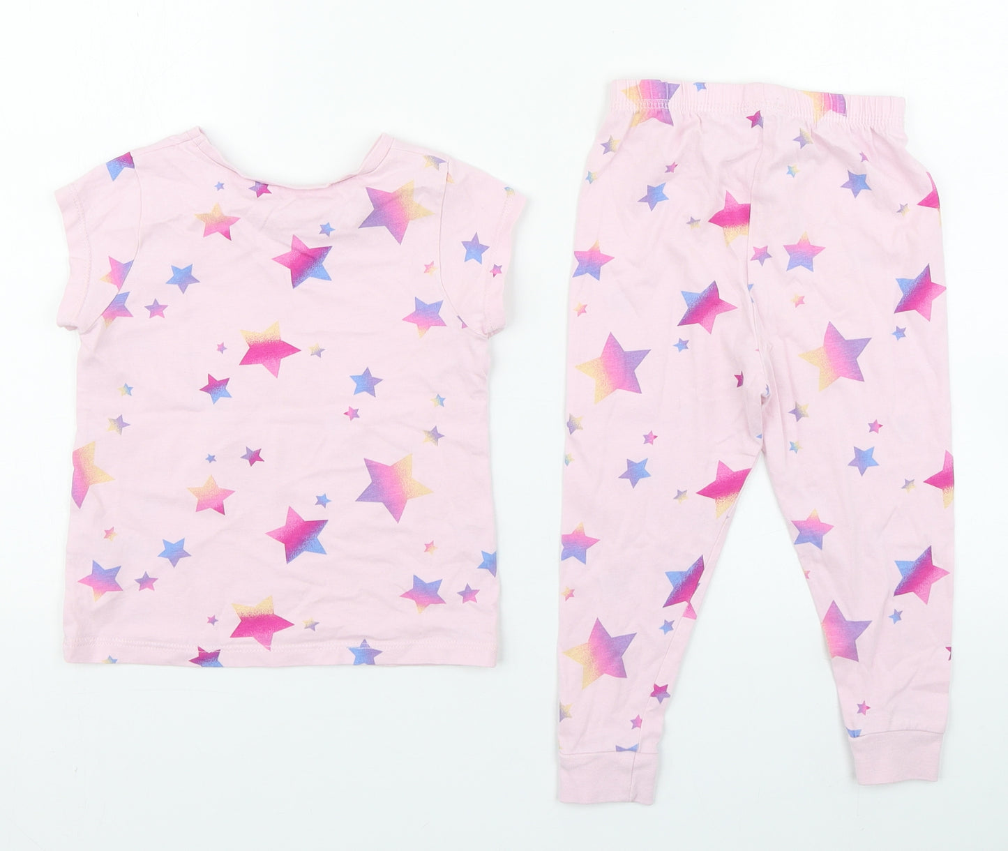 George Girls Pink Geometric 100% Cotton  Pyjama Set Size 18-24 Months  Pullover - Rainbow stars