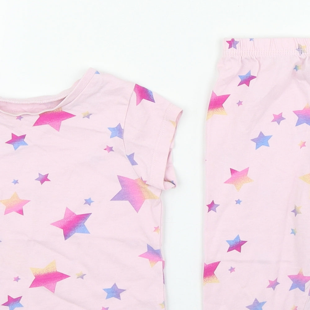 George Girls Pink Geometric 100% Cotton  Pyjama Set Size 18-24 Months  Pullover - Rainbow stars