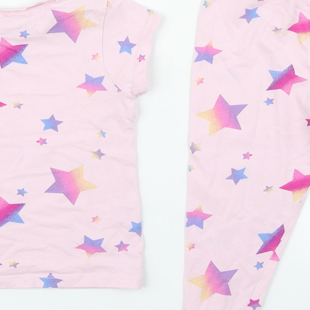 George Girls Pink Geometric 100% Cotton  Pyjama Set Size 18-24 Months  Pullover - Rainbow stars