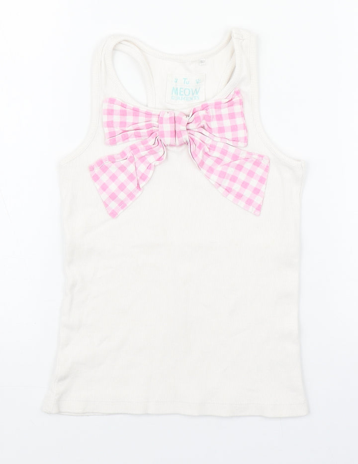 TU Girls White  Cotton Basic Tank Size 7 Years Round Neck Pullover
