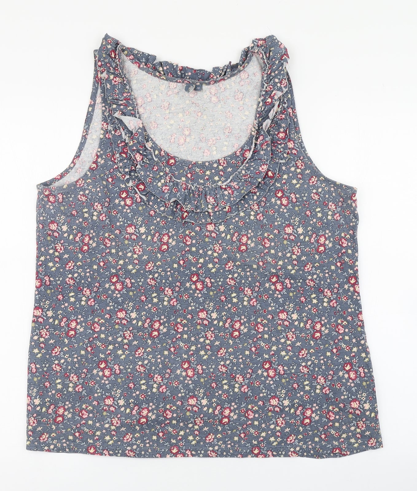 E-vie Womens Blue Floral Cotton Basic Tank Size 20 Scoop Neck