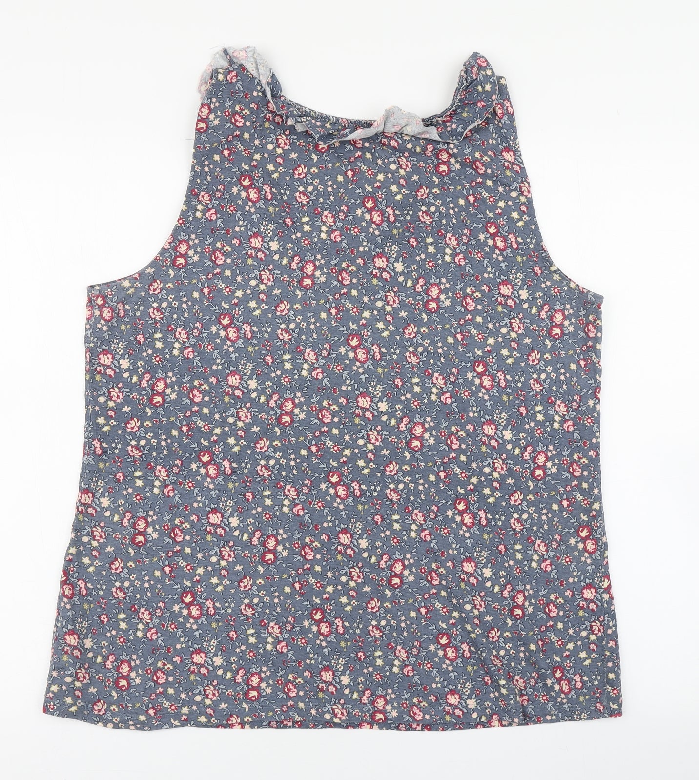 E-vie Womens Blue Floral Cotton Basic Tank Size 20 Scoop Neck