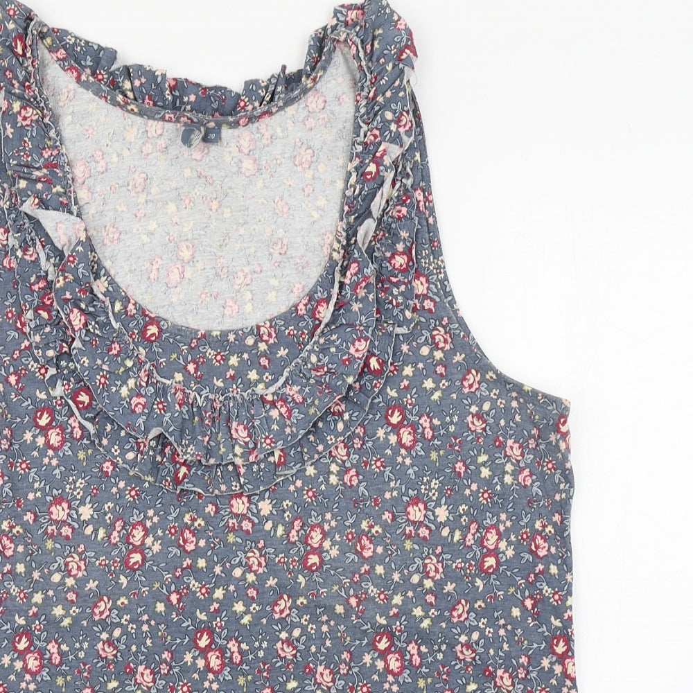 E-vie Womens Blue Floral Cotton Basic Tank Size 20 Scoop Neck
