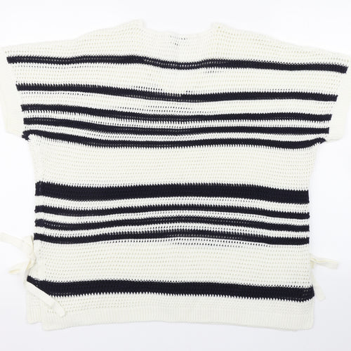 F&F Womens White V-Neck Striped Acrylic Pullover Jumper Size 16
