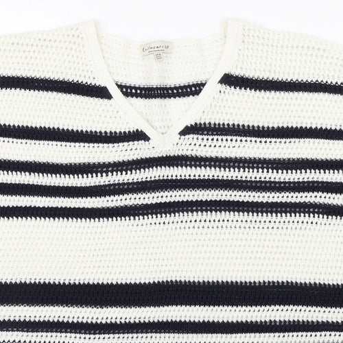 F&F Womens White V-Neck Striped Acrylic Pullover Jumper Size 16