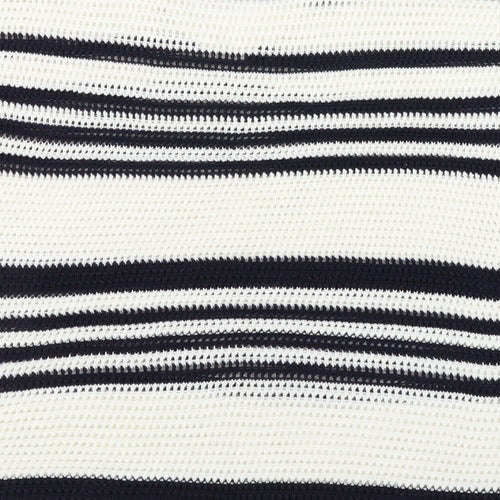 F&F Womens White V-Neck Striped Acrylic Pullover Jumper Size 16