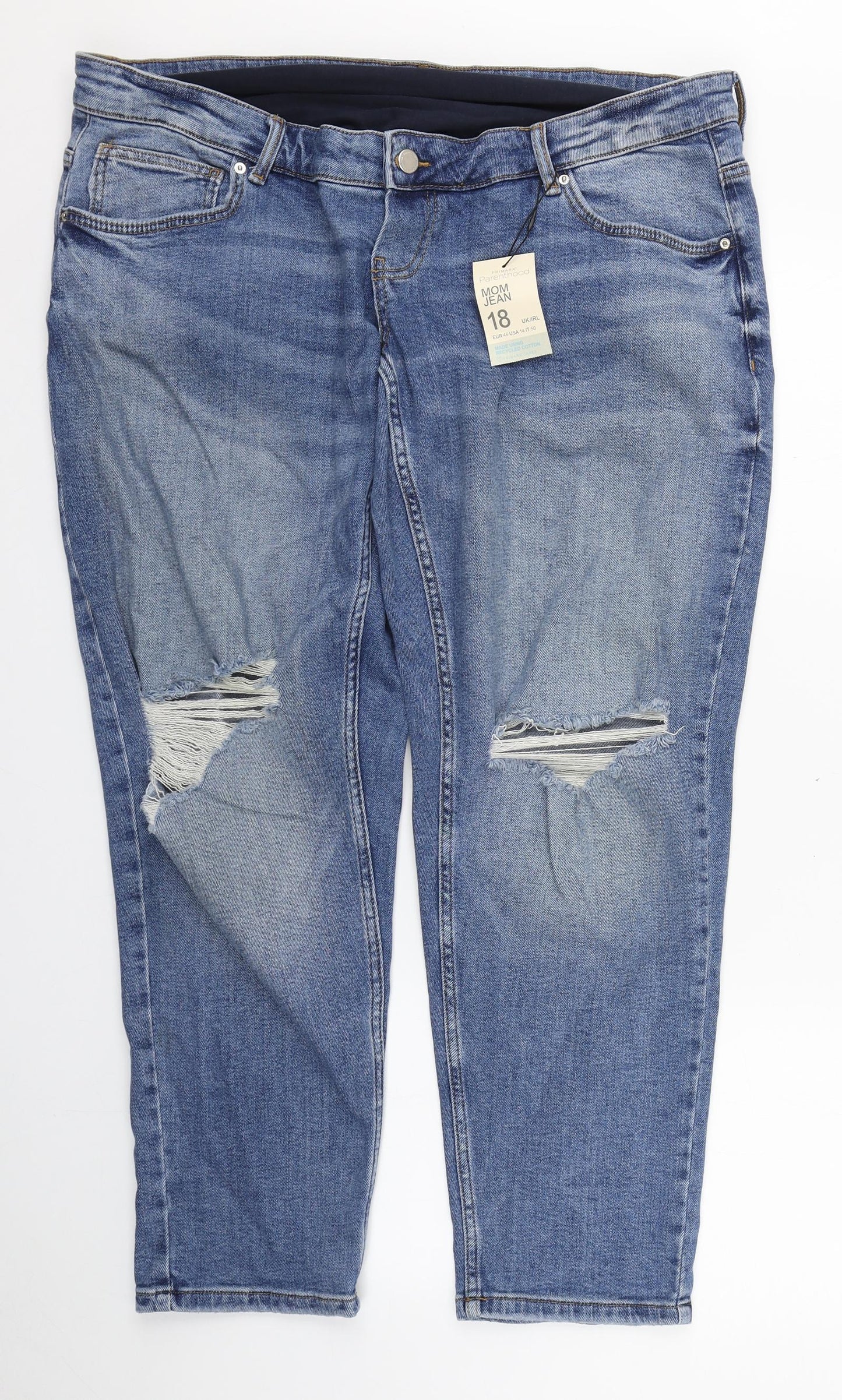 Primark Womens Blue  Cotton Straight Jeans Size 18 L29 in Regular Zip