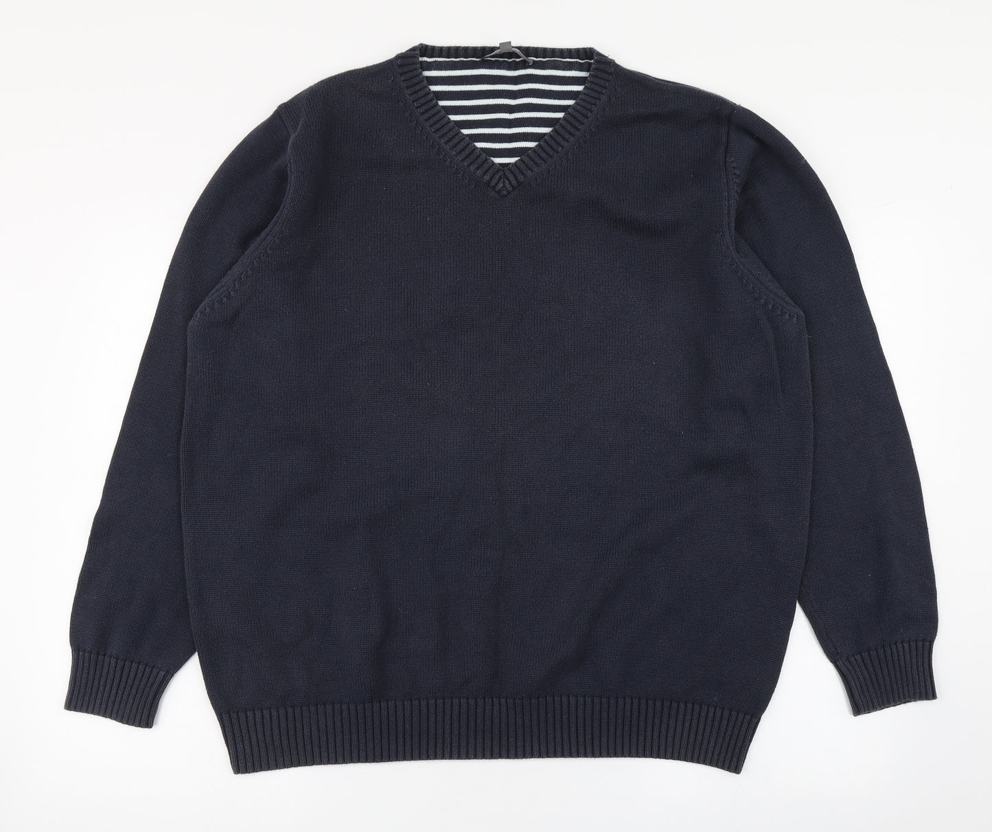 George Mens Blue V-Neck  Cotton Pullover Jumper Size XL