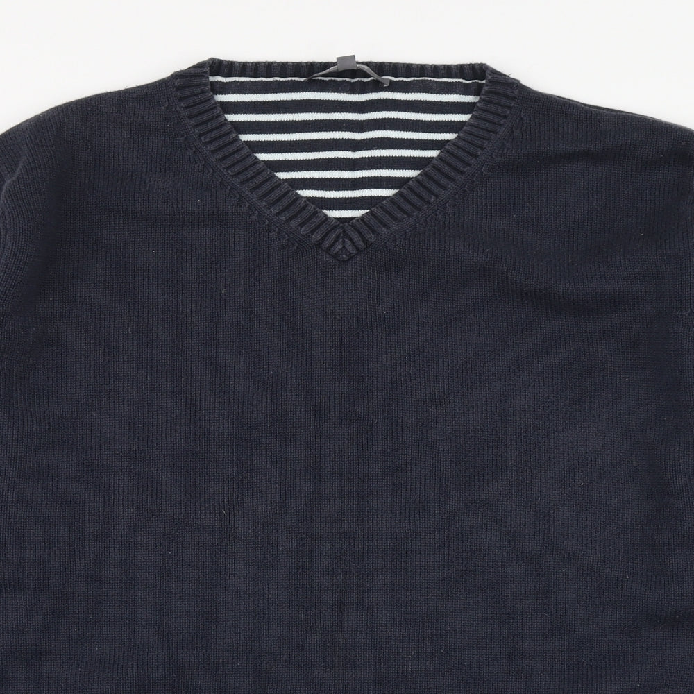 George Mens Blue V-Neck  Cotton Pullover Jumper Size XL