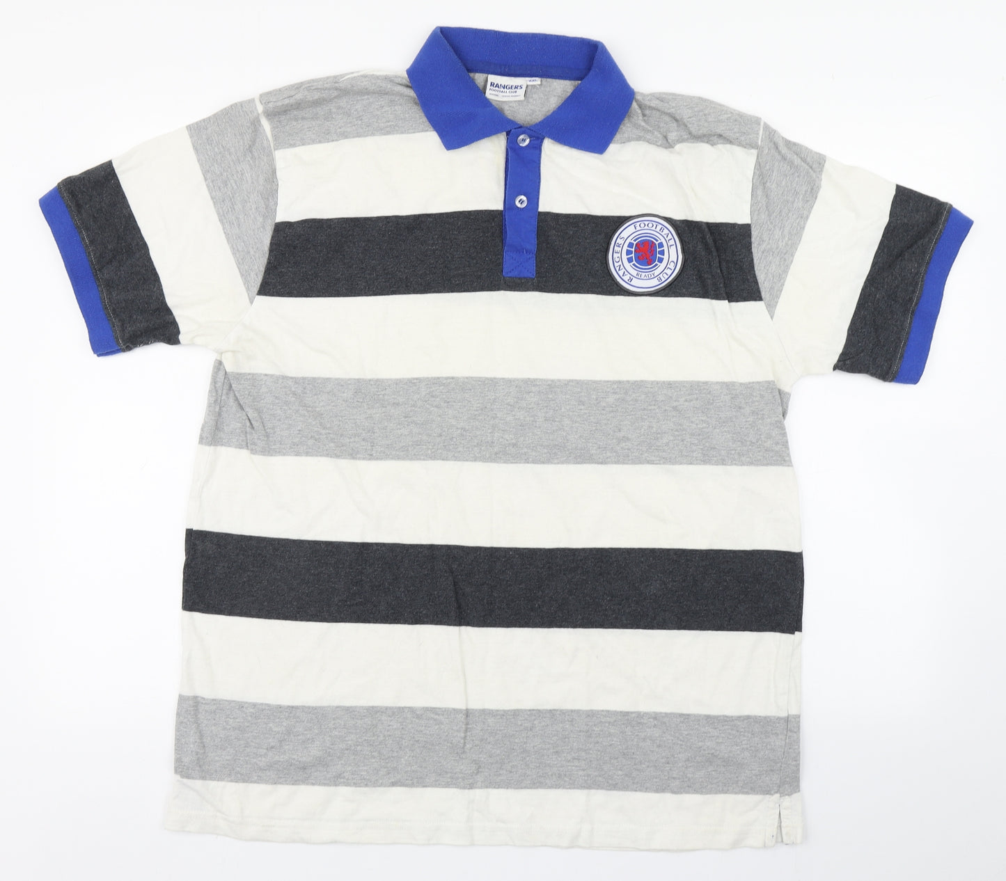 Rangers Football Club Mens Grey Striped Cotton  Polo Size 2XL Collared Pullover