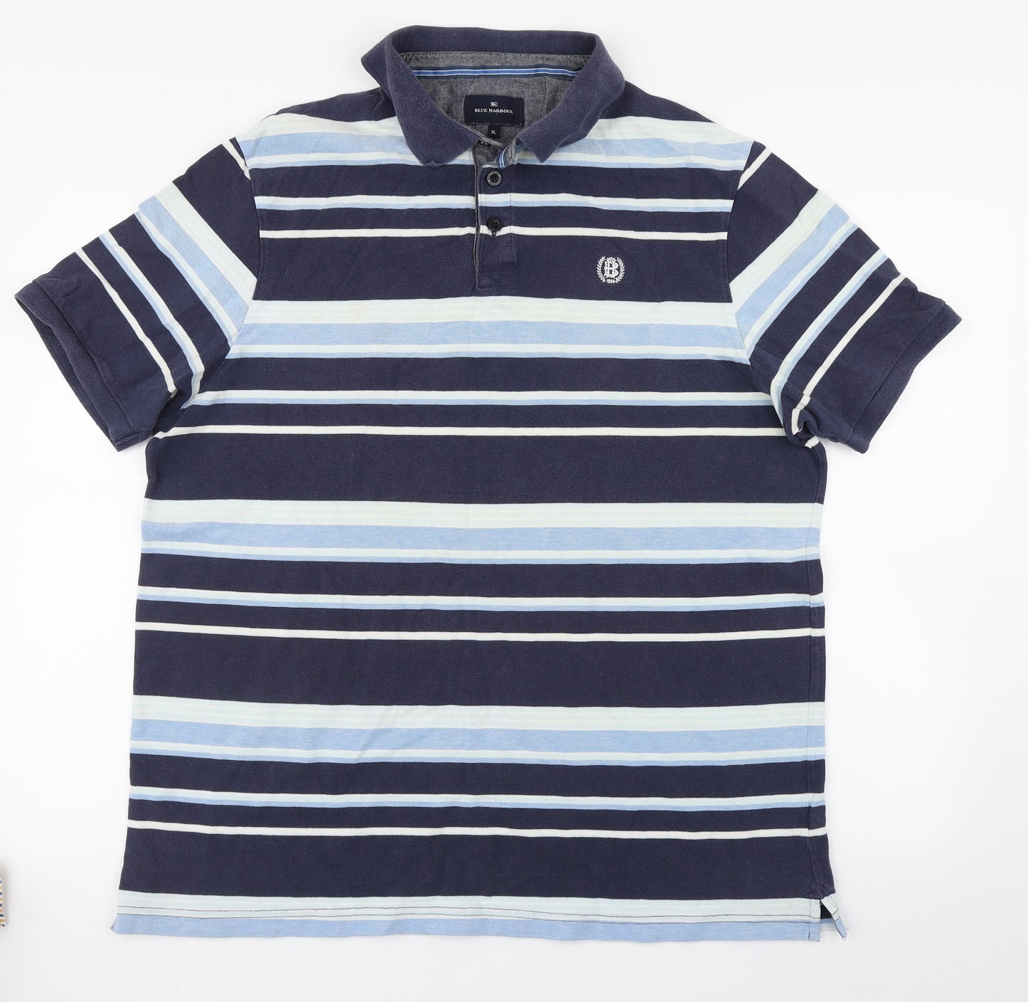 Blue Harbour Mens Blue Striped Cotton  Polo Size XL Collared Button
