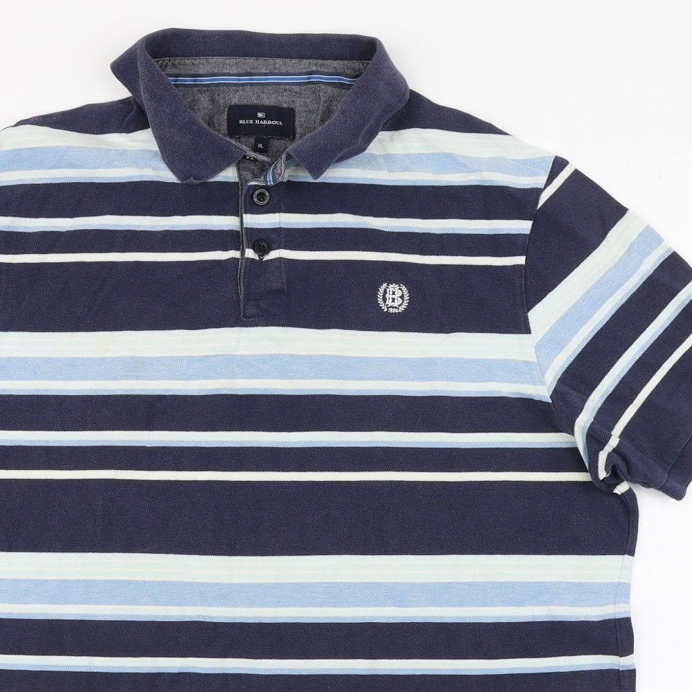 Blue Harbour Mens Blue Striped Cotton  Polo Size XL Collared Button