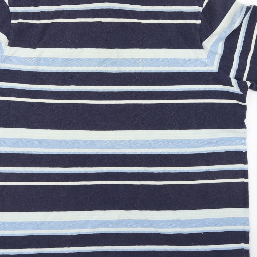 Blue Harbour Mens Blue Striped Cotton  Polo Size XL Collared Button