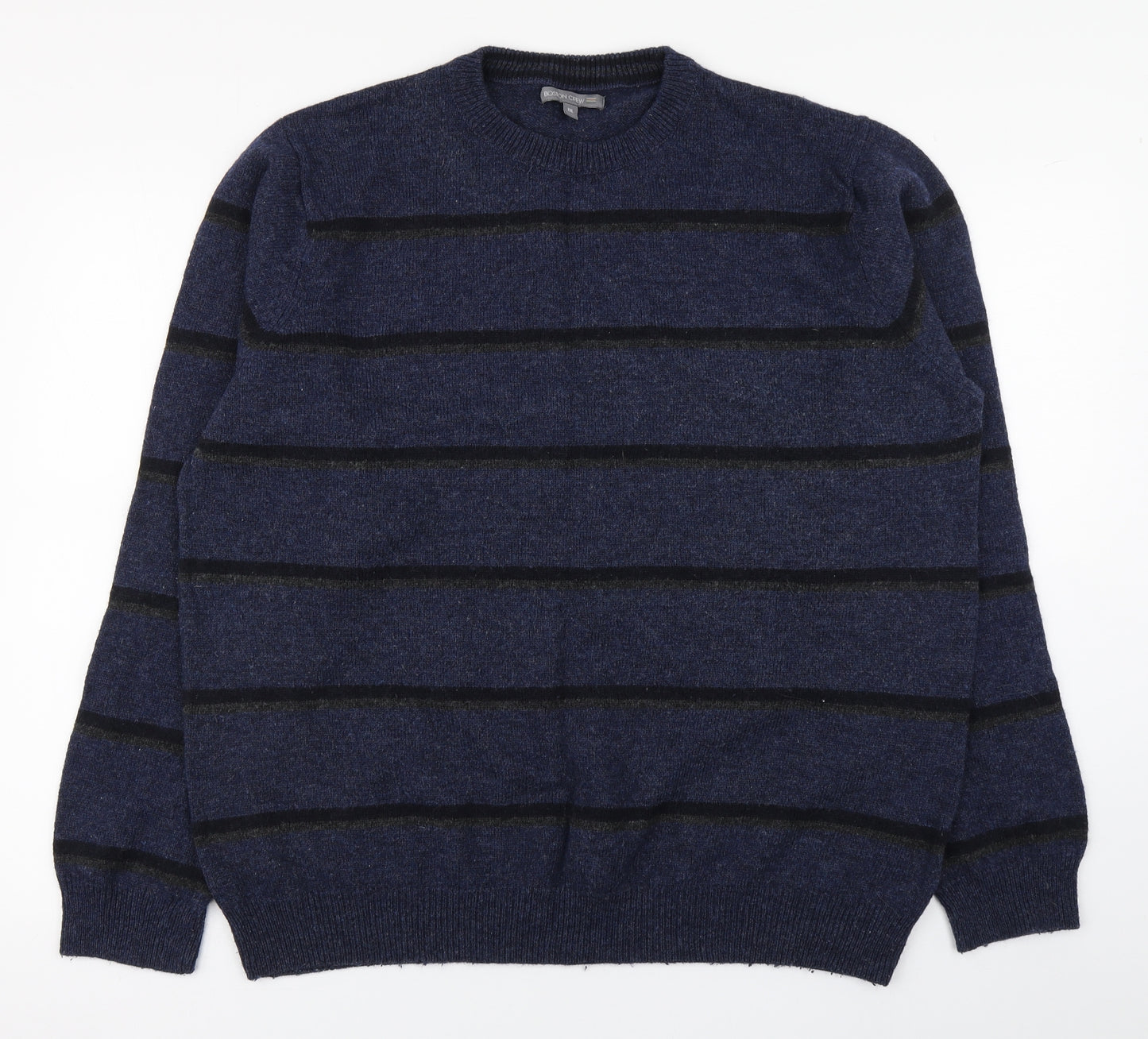 George Mens Blue Round Neck Striped Wool Pullover Jumper Size 2XL