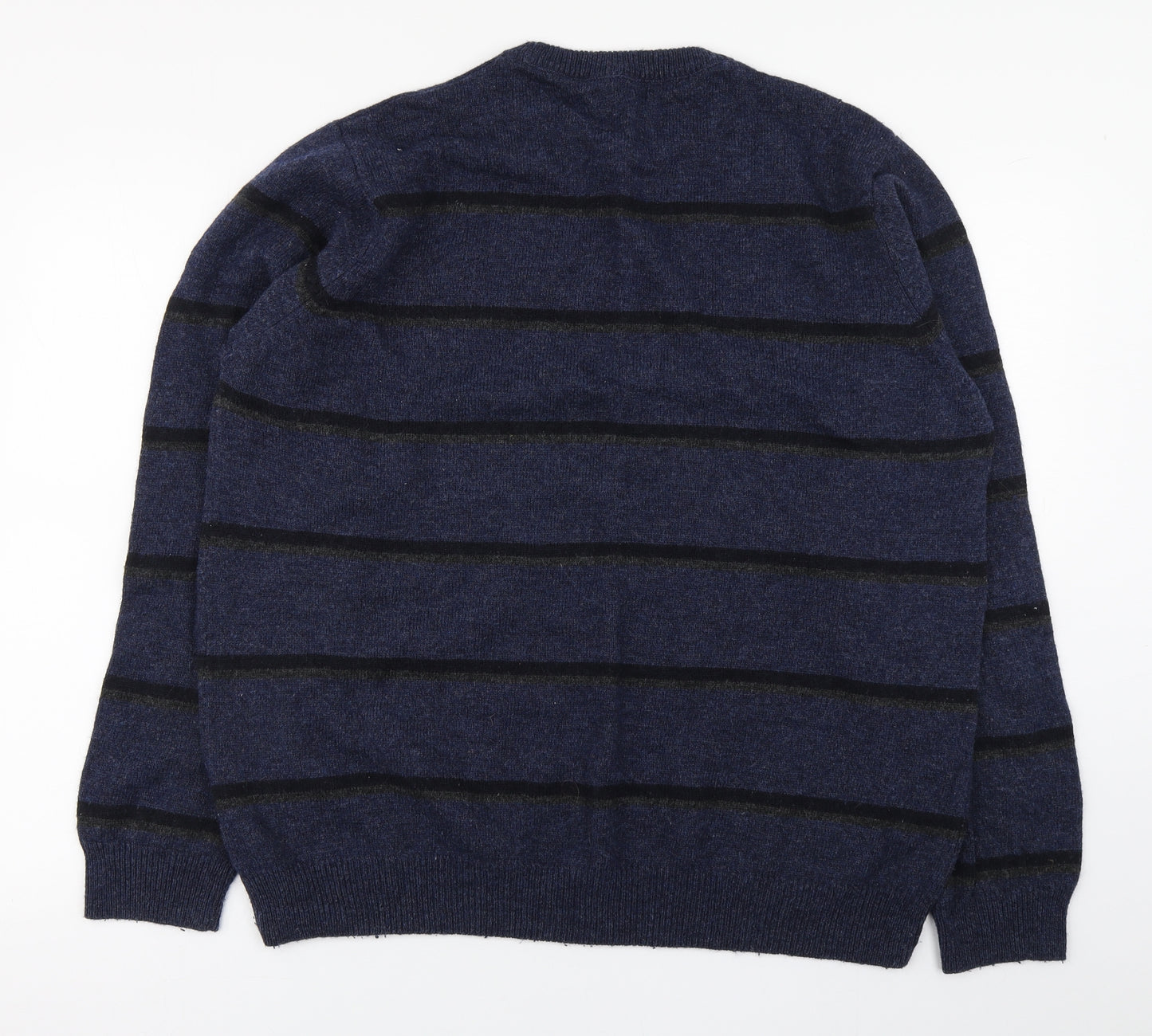 George Mens Blue Round Neck Striped Wool Pullover Jumper Size 2XL