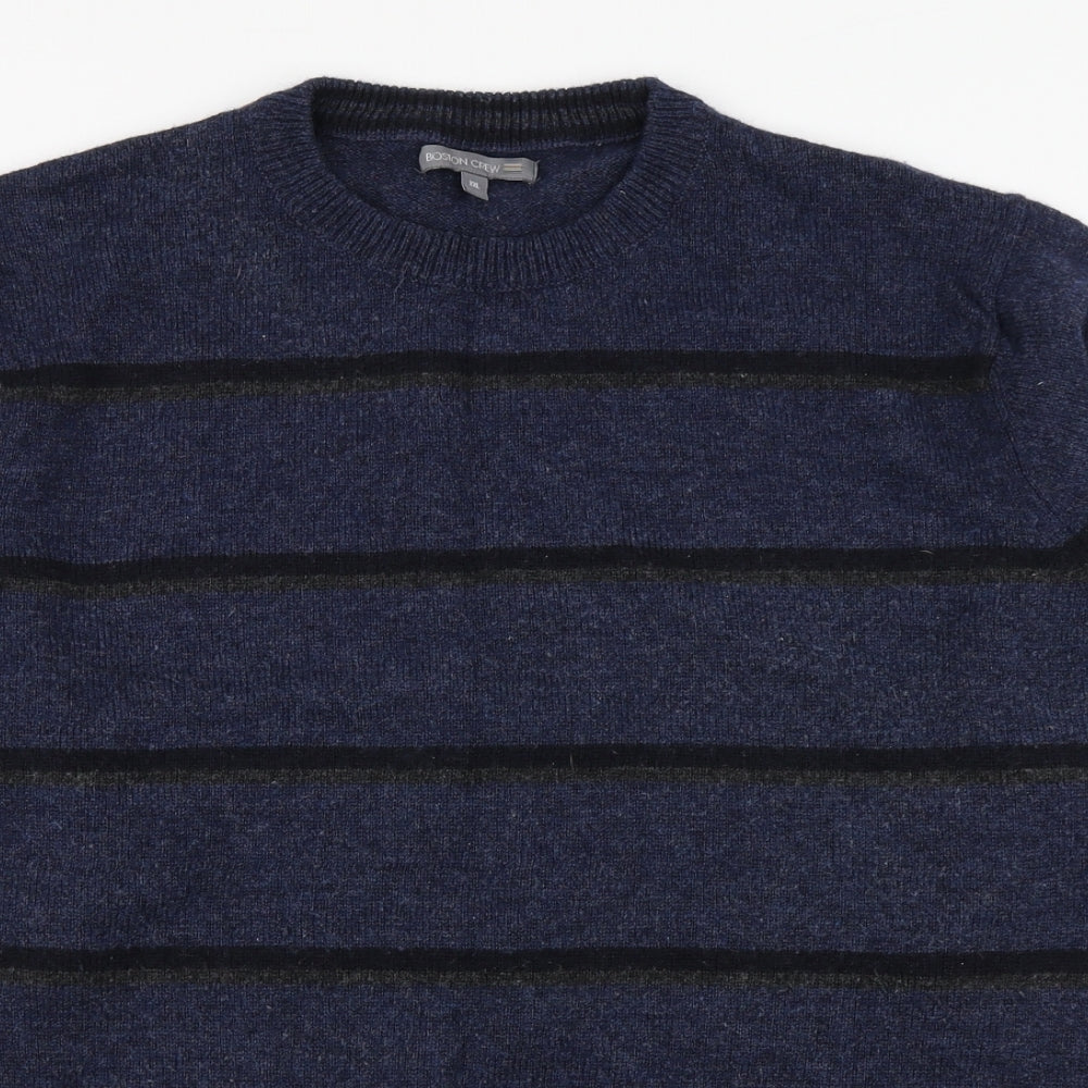 George Mens Blue Round Neck Striped Wool Pullover Jumper Size 2XL