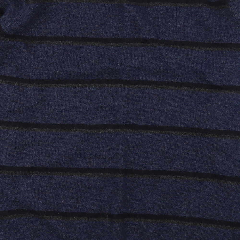 George Mens Blue Round Neck Striped Wool Pullover Jumper Size 2XL