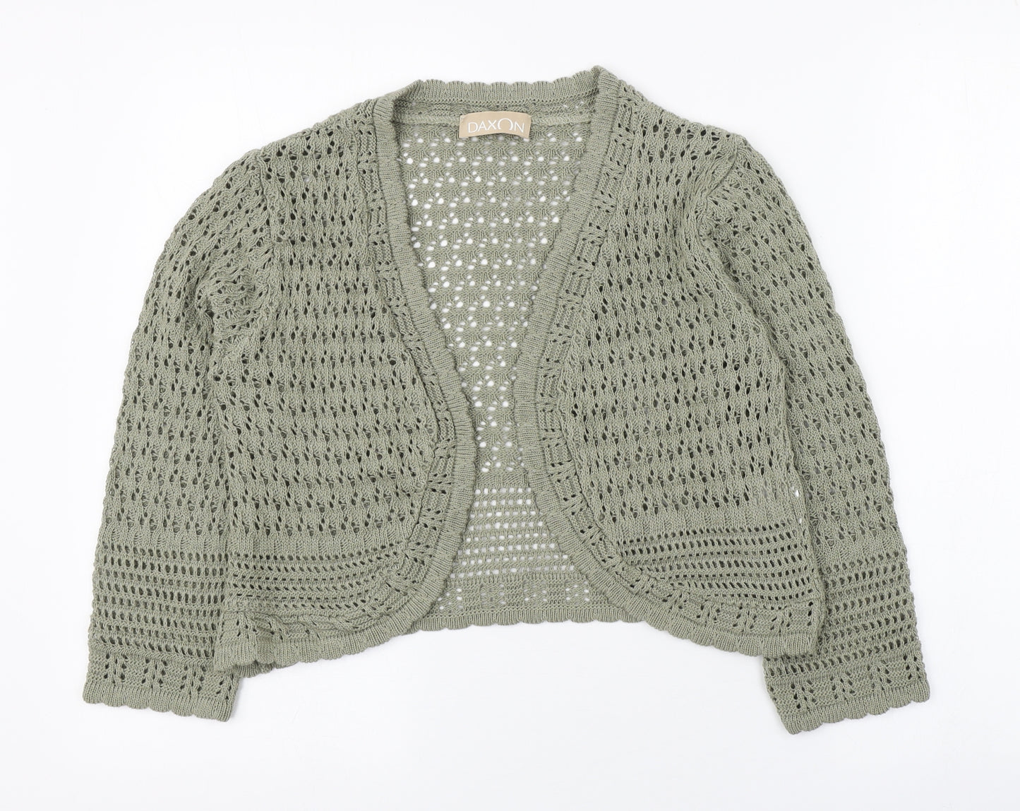 Daxon Womens Green V-Neck  Cotton Cardigan Jumper Size 12