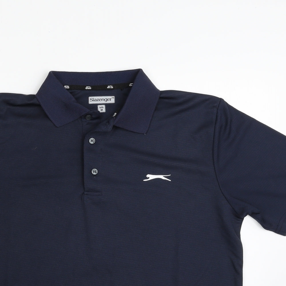 Slazenger Mens Blue  100% Polyester Pullover Polo Size M Collared Button