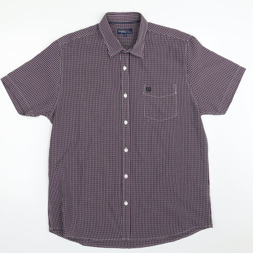 Easy Mens Purple Check Polyester  Button-Up Size M Collared Button
