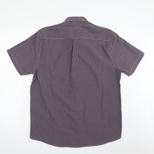 Easy Mens Purple Check Polyester  Button-Up Size M Collared Button