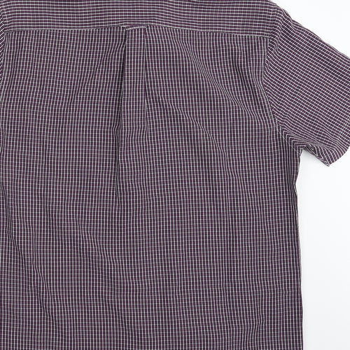 Easy Mens Purple Check Polyester  Button-Up Size M Collared Button