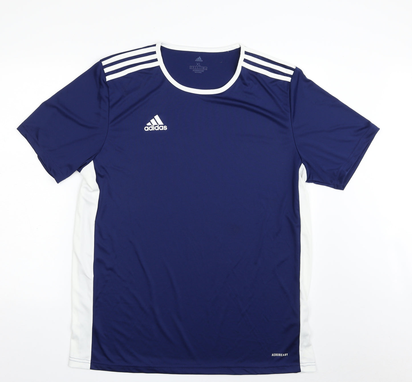 adidas Mens Blue Striped 100% Polyester Pullover T-Shirt Size XL Crew Neck Pullover - Aeroready