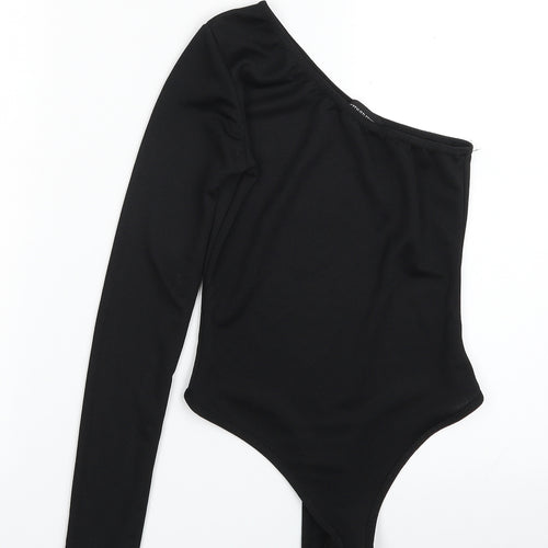PRETTYLITTLETHING Womens Black  Polyester Bodysuit One-Piece Size 6  Pullover - One Shoulder; One Sleeve