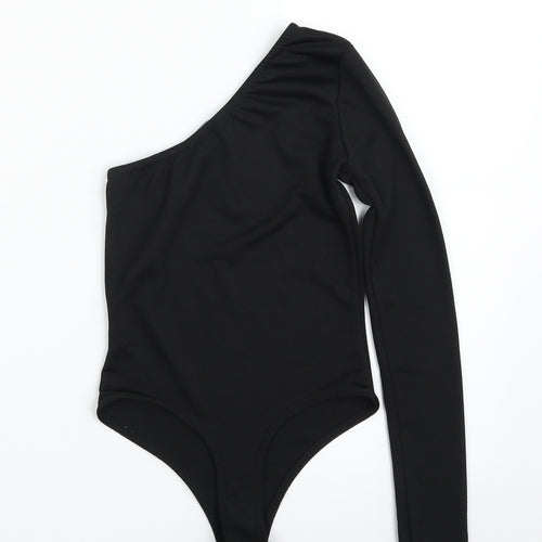 PRETTYLITTLETHING Womens Black  Polyester Bodysuit One-Piece Size 6  Pullover - One Shoulder; One Sleeve