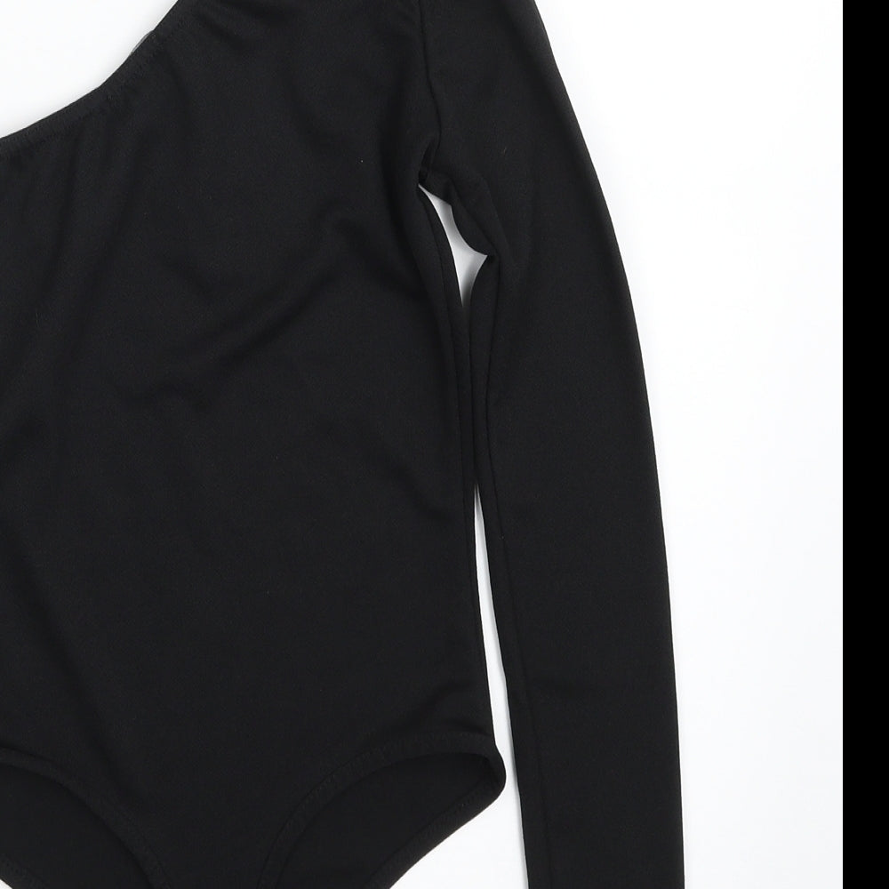 PRETTYLITTLETHING Womens Black  Polyester Bodysuit One-Piece Size 6  Pullover - One Shoulder; One Sleeve