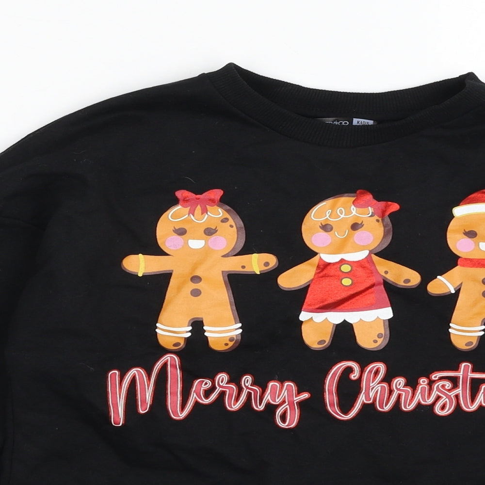 Pep&Co Girls Black  Cotton Pullover Sweatshirt Size 9-10 Years  Pullover - Christmas
