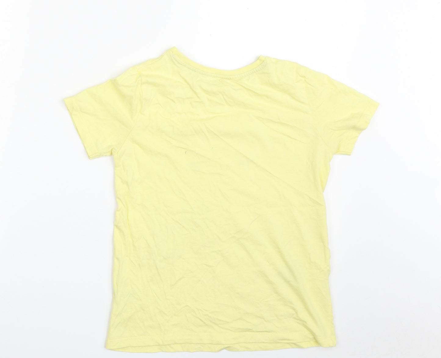 Dunnes Stores Girls Yellow  100% Cotton Pullover T-Shirt Size 9-10 Years Crew Neck Pullover - Hello Summer