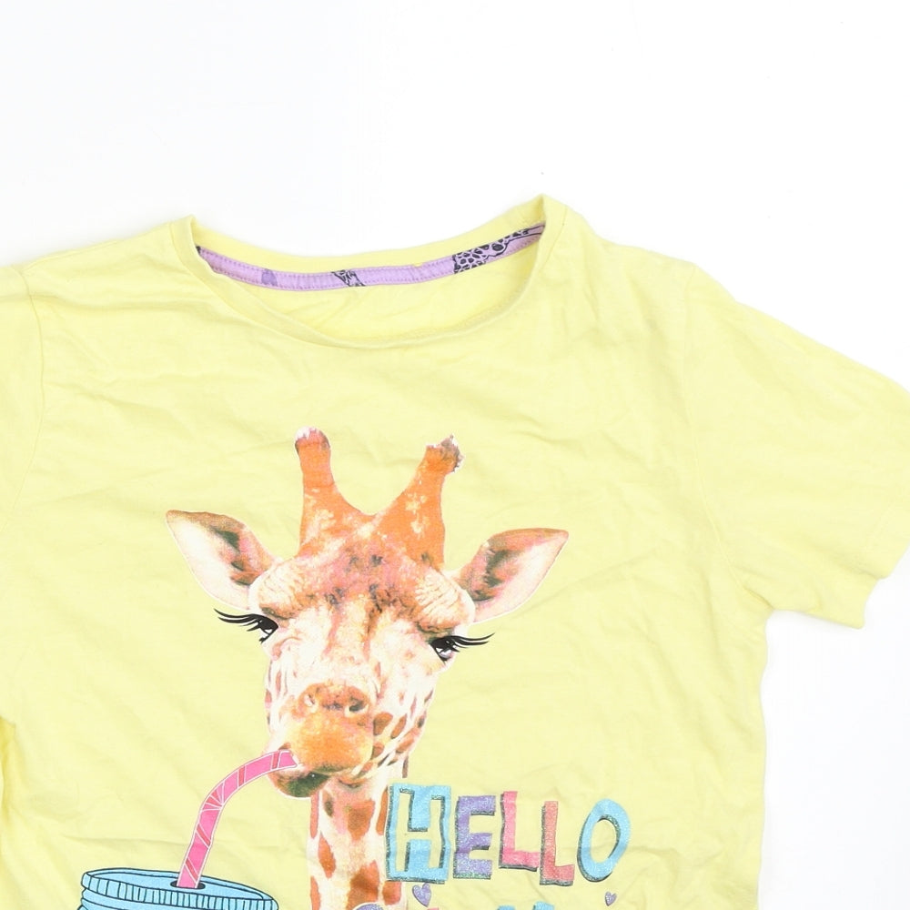 Dunnes Stores Girls Yellow  100% Cotton Pullover T-Shirt Size 9-10 Years Crew Neck Pullover - Hello Summer
