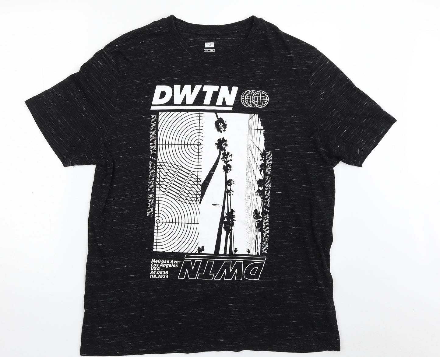 F&F Mens Black  Cotton  T-Shirt Size XL Crew Neck  - DWTN- California