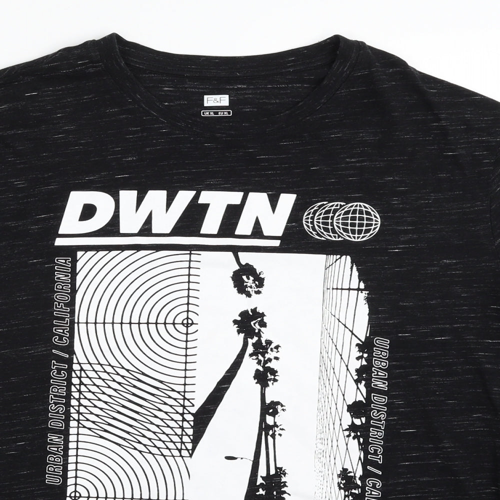 F&F Mens Black  Cotton  T-Shirt Size XL Crew Neck  - DWTN- California