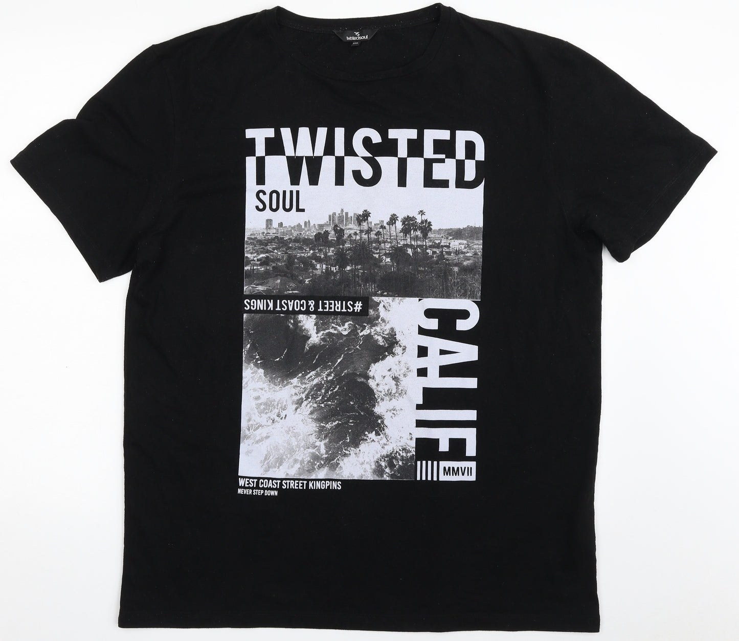 Twisted Soul Mens Black  Cotton  T-Shirt Size 2XL Crew Neck  - California