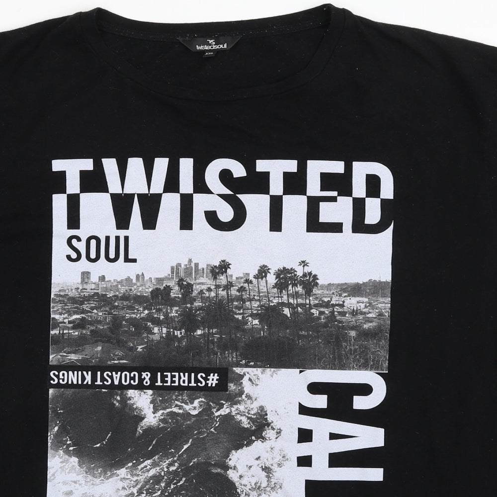 Twisted Soul Mens Black  Cotton  T-Shirt Size 2XL Crew Neck  - California