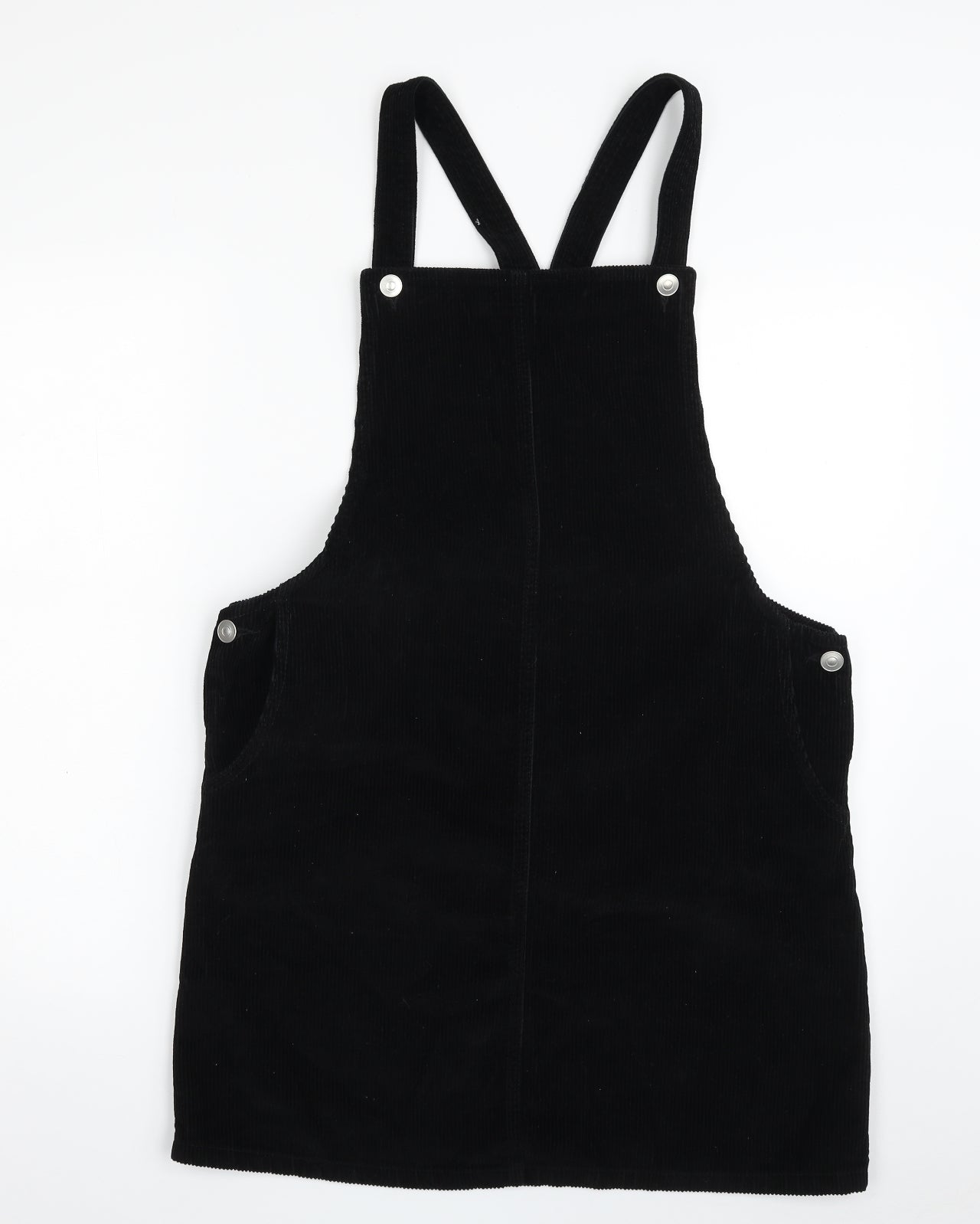 Papaya Womens Black  100% Cotton Pinafore/Dungaree Dress  Size 12  Square Neck Button - Item Length -35in