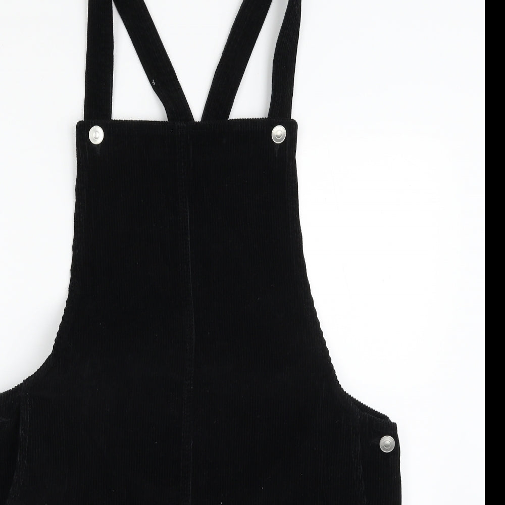 Papaya Womens Black  100% Cotton Pinafore/Dungaree Dress  Size 12  Square Neck Button - Item Length -35in