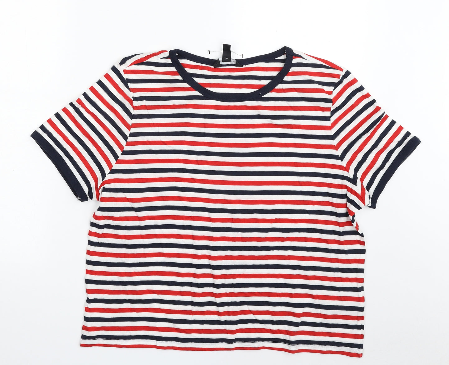 New Look Womens Multicoloured Striped Cotton Basic T-Shirt Size 18 Crew Neck